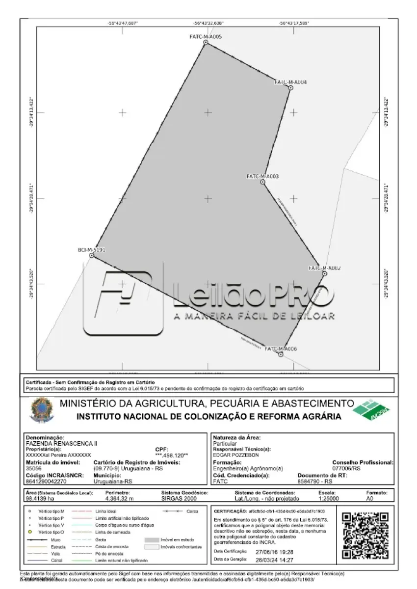 LOTE 001 - FRAÇÃO DE CAMPO (49,205ha)